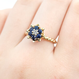 Ring Flower 0.07ctw Round Diamond .50ctw Dark Blue Sapphire 14ky 2mm Sz6.25 4.29g 225100049