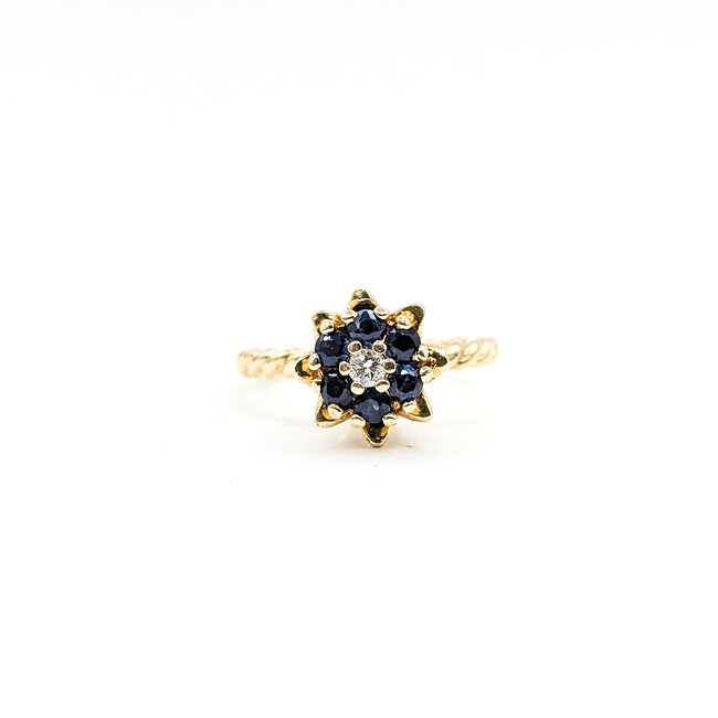 Ring Flower 0.07ctw Round Diamond .50ctw Dark Blue Sapphire 14ky 2mm Sz6.25 4.29g 225100049