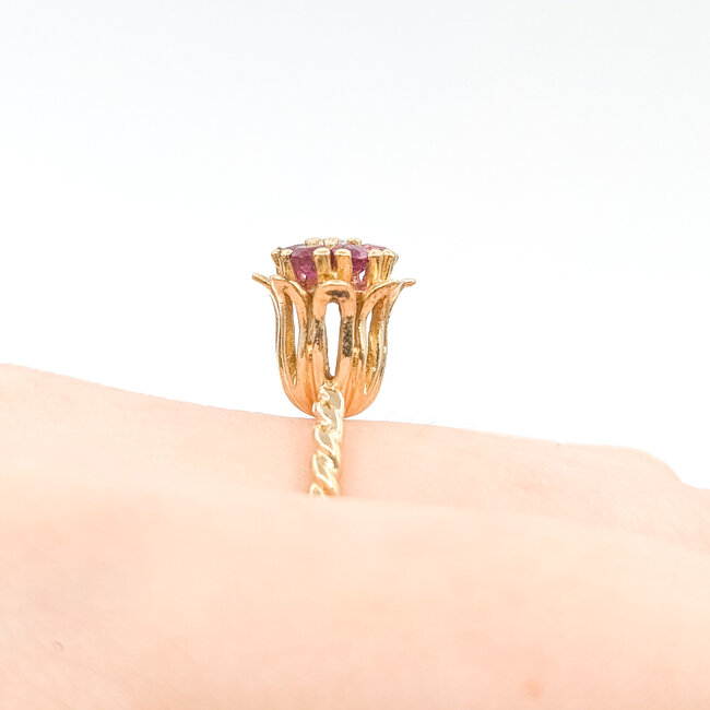 Ring Flower 0.07ctw Round Diamond .50ctw Red Ruby 14ky 2mm Sz6 3.86g 225100048