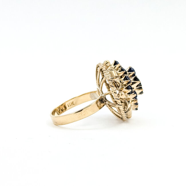 Ring Cluster, Ribbon 1.00ctw Dark Blue Sapphire 18ky 19.5mm Sz5.5 5.54g 225100058