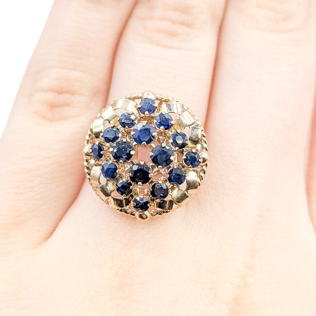 Ring Cluster, Ribbon 1.00ctw Dark Blue Sapphire 18ky 19.5mm Sz5.5 5.54g 225100058