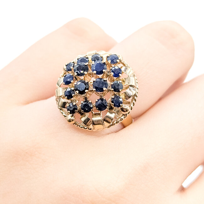 Ring Cluster, Ribbon 1.00ctw Dark Blue Sapphire 18ky 19.5mm Sz5.5 5.54g 225100058