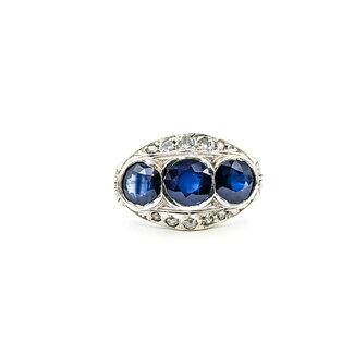 Ring 3-Stone Filigree 0.15ctw Round Diamonds 2.28ct Blue Sapphire Platinum 14mm Sz5 5.94g 225100139