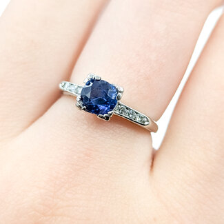 Ring Engagement 0.06ctw Round Diamonds 1.07ct Blue Burma Unheated Sapphire Platinum 2.1mm Sz5 4.05g 225100157