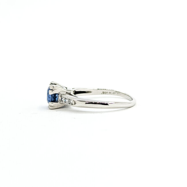 Ring Engagement 0.06ctw Round Diamonds 1.07ct Blue Burma Unheated Sapphire Platinum 2.1mm Sz5 4.05g 225100157