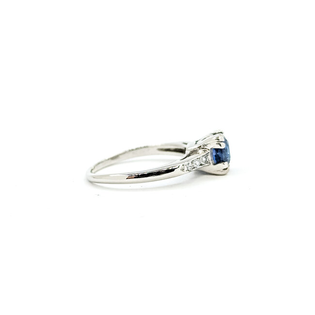 Ring Engagement 0.06ctw Round Diamonds 1.07ct Blue Burma Unheated Sapphire Platinum 2.1mm Sz5 4.05g 225100157