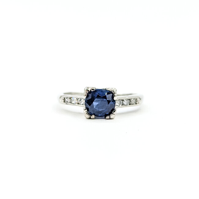 Ring Engagement 0.06ctw Round Diamonds 1.07ct Blue Burma Unheated Sapphire Platinum 2.1mm Sz5 4.05g 225100157
