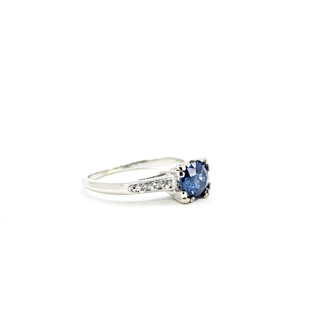 Ring Engagement 0.06ctw Round Diamonds 1.07ct Blue Burma Unheated Sapphire Platinum 2.1mm Sz5 4.05g 225100157