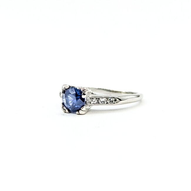 Ring Engagement 0.06ctw Round Diamonds 1.07ct Blue Burma Unheated Sapphire Platinum 2.1mm Sz5 4.05g 225100157