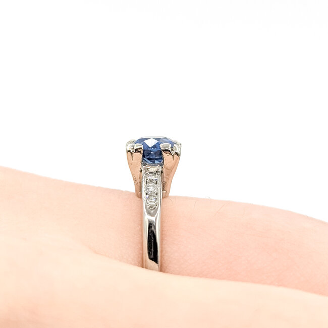 Ring Engagement 0.06ctw Round Diamonds 1.07ct Blue Burma Unheated Sapphire Platinum 2.1mm Sz5 4.05g 225100157