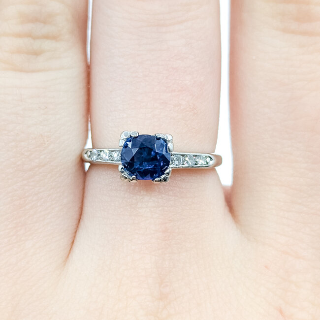 Ring Engagement 0.06ctw Round Diamonds 1.07ct Blue Burma Unheated Sapphire Platinum 2.1mm Sz5 4.05g 225100157