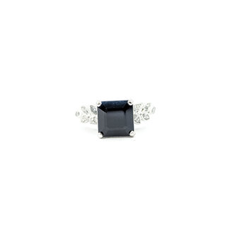 Ring Engagement Milgrain .25ctw Round & Marquise Diamonds 2.75ct Black Sapphire 14kw 2.3mm Sz5 4.15g 225110065