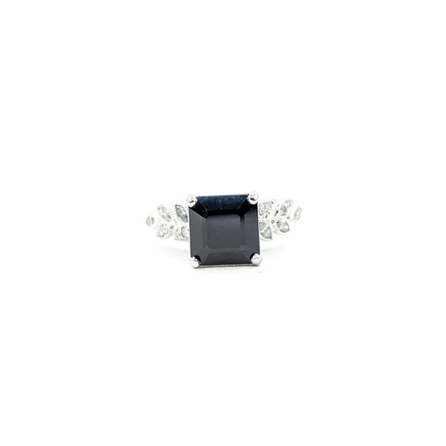 Ring Engagement Milgrain .25ctw Round & Marquise Diamonds 2.75ct Black Sapphire 14kw 2.3mm Sz5 4.15g 225110065