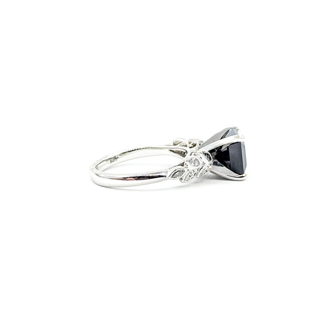 Ring Engagement Milgrain .25ctw Round & Marquise Diamonds 2.75ct Black Sapphire 14kw 2.3mm Sz5 4.15g 225110065