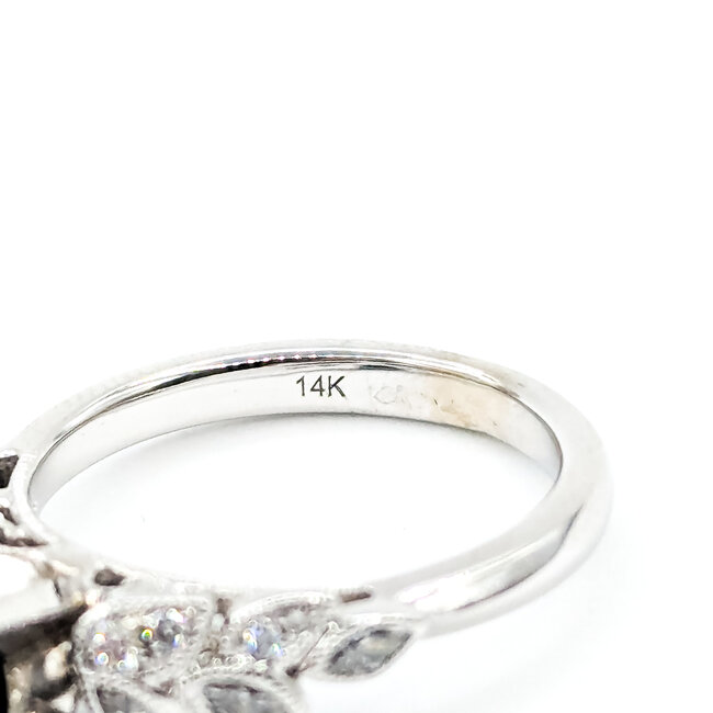 Ring Engagement Milgrain .25ctw Round & Marquise Diamonds 2.75ct Black Sapphire 14kw 2.3mm Sz5 4.15g 225110065