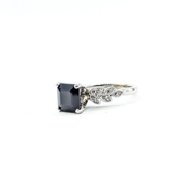 Ring Engagement Milgrain .25ctw Round & Marquise Diamonds 2.75ct Black Sapphire 14kw 2.3mm Sz5 4.15g 225110065