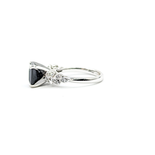Ring Engagement Milgrain .25ctw Round & Marquise Diamonds 2.75ct Black Sapphire 14kw 2.3mm Sz5 4.15g 225110065