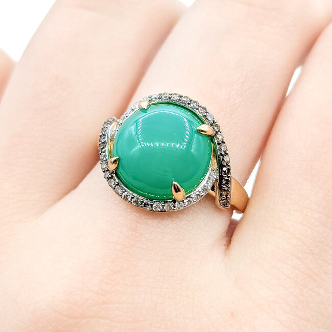 Ring Gradient .32ctw Round Diamonds 5.55ct Jade 14ky 15mm Sz8.25 5.15g 225100029