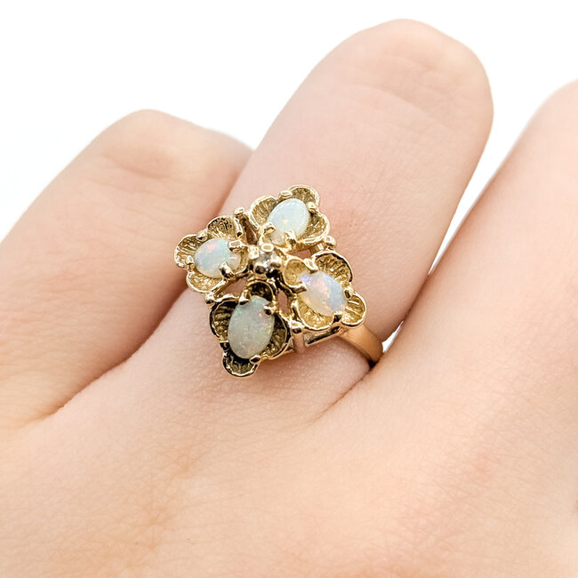 Ring Bohemian 0.02ctw Round Diamond .60ctw Opal 14ky 16.6mm Sz5 3.21g 225100053