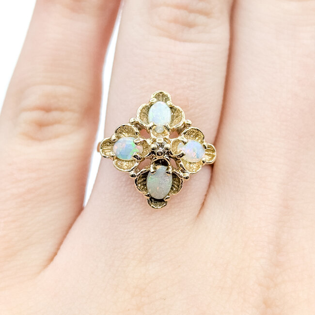 Ring Bohemian 0.02ctw Round Diamond .60ctw Opal 14ky 16.6mm Sz5 3.21g 225100053