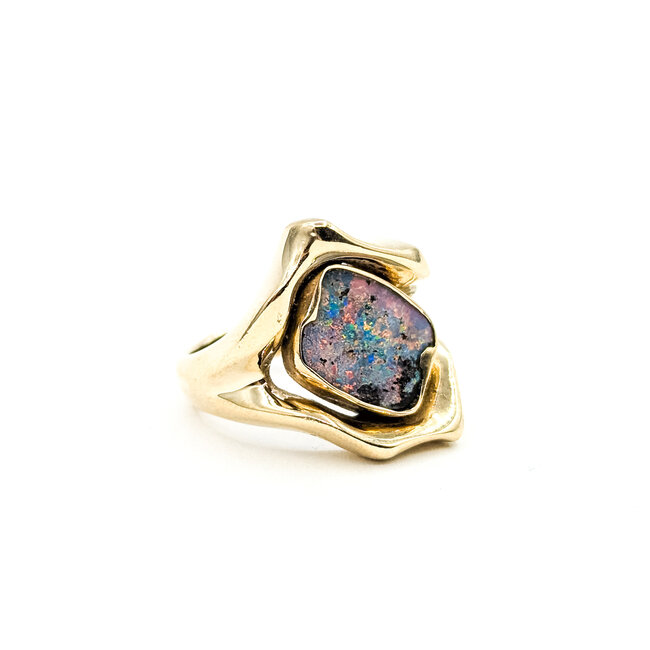 Ring Freeform 2.75ct Partially Black Australian Opal 14ky 19.5mm Sz5 8.95g 225100064