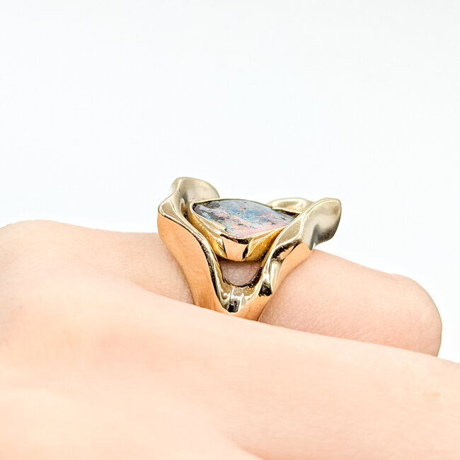 Ring Freeform 2.75ct Partially Black Australian Opal 14ky 19.5mm Sz5 8.95g 225100064