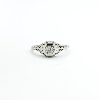 Ring Filigree Engagement 0.08ctw Euro Cut Diamond 18kw 8mm Sz7.5 2.01g 225110058