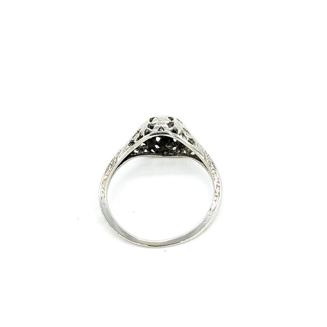 Ring Filigree Engagement 0.08ctw Euro Cut Diamond 18kw 8mm Sz7.5 2.01g 225110058
