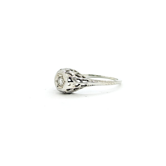 Ring Filigree Engagement 0.08ctw Euro Cut Diamond 18kw 8mm Sz7.5 2.01g 225110058