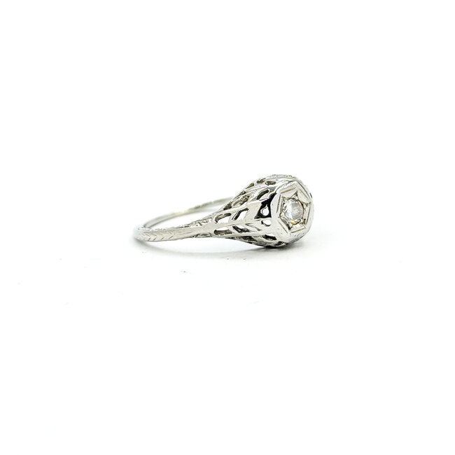 Ring Filigree Engagement 0.08ctw Euro Cut Diamond 18kw 8mm Sz7.5 2.01g 225110058