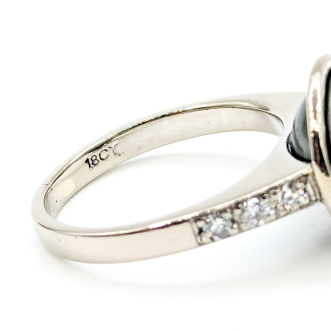Ring Modern 0.16ctw Round Diamonds 11.5mm Tahitian Pearl 18kw 2.7mm Sz8 8.06g 225100152