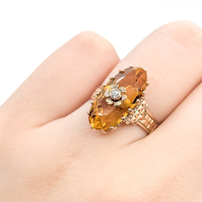 Ring Architectual Basket .02ct Old Mine Cut Diamond 3.5ct Golden Yellow Citrine 14ky 3.8mm Sz6 3.31g 225110089