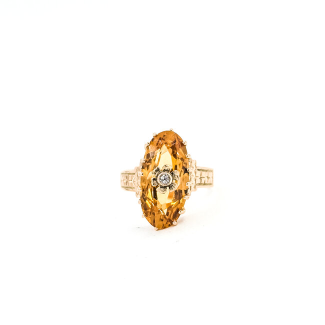 Ring Architectual Basket .02ct Old Mine Cut Diamond 3.5ct Golden Yellow Citrine 14ky 3.8mm Sz6 3.31g 225110089