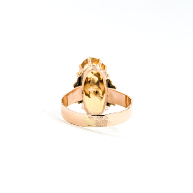 Ring Architectual Basket .02ct Old Mine Cut Diamond 3.5ct Golden Yellow Citrine 14ky 3.8mm Sz6 3.31g 225110089