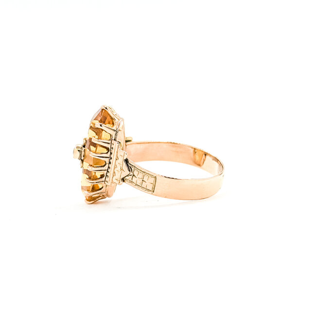Ring Architectual Basket .02ct Old Mine Cut Diamond 3.5ct Golden Yellow Citrine 14ky 3.8mm Sz6 3.31g 225110089