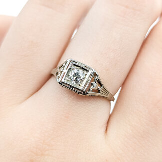 Ring Filigree Engagement 0.25ctw Euro Cut Diamond 18kw 7mm Sz6.75 2.12g 225110059