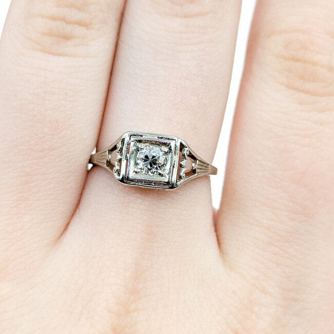 Ring Filigree Engagement 0.25ctw Euro Cut Diamond 18kw 7mm Sz6.75 2.12g 225110059