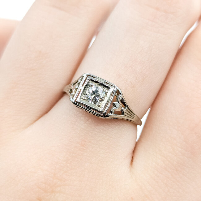 Ring Filigree Engagement 0.25ctw Euro Cut Diamond 18kw 7mm Sz6.75 2.12g 225110059