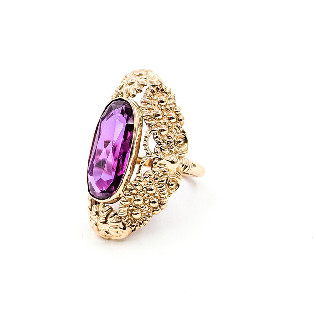 Ring Floral Butterfly 10ct Purple Synthetic Sapphire 14ky 36mm Sz8 8.66g 225100063