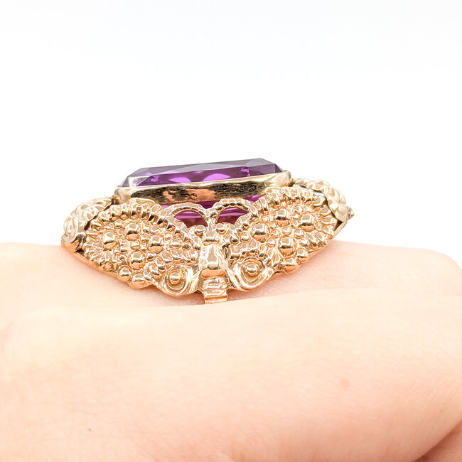 Ring Floral Butterfly 10ct Purple Synthetic Sapphire 14ky 36mm Sz8 8.66g 225100063