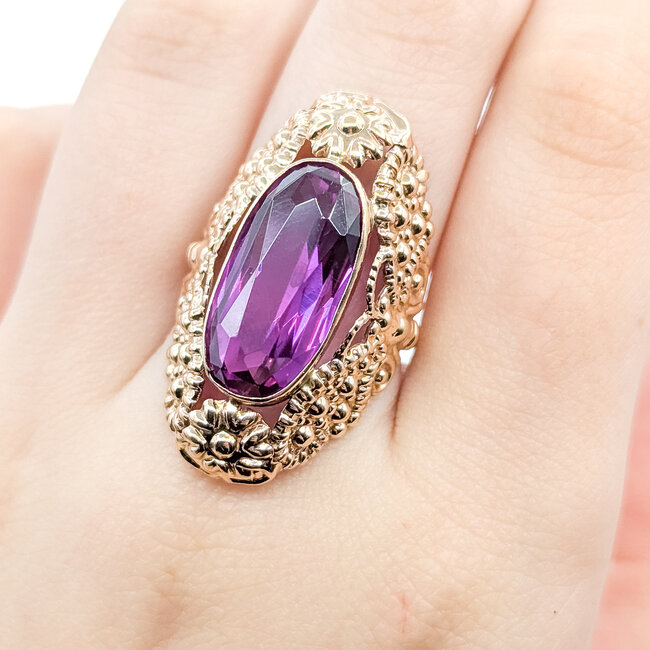 Ring Floral Butterfly 10ct Purple Synthetic Sapphire 14ky 36mm Sz8 8.66g 225100063