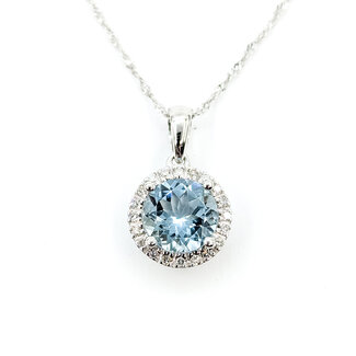 Pendant 0.08ctw Diamonds 1.3ctw Aquamarine 14kw 125110108