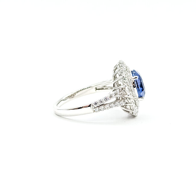 Ring Cocktail Double Halo 1.30ctw Round Diamonds 3.00ctw Pastel Blue Sapphire Plat 16x15mm Sz7 7.7g 225110123