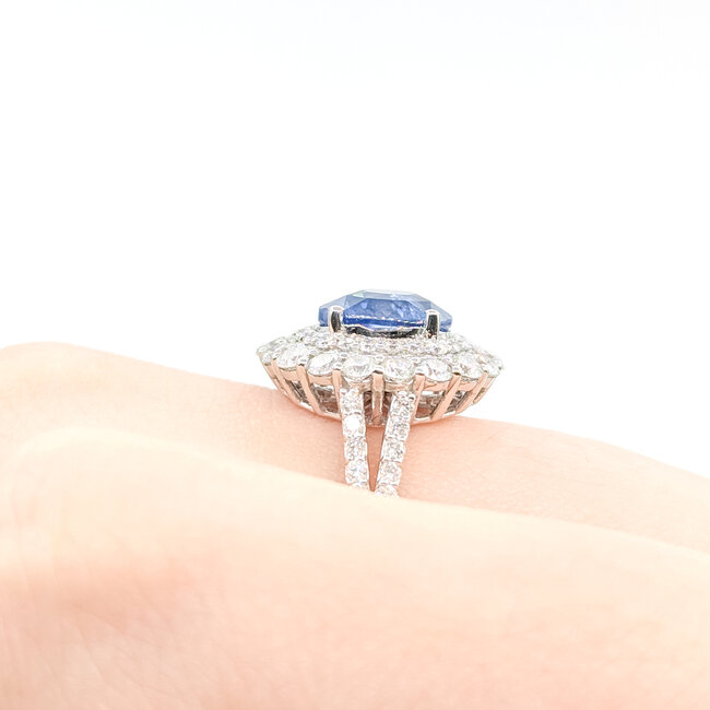 Ring Cocktail Double Halo 1.30ctw Round Diamonds 3.00ctw Pastel Blue Sapphire Plat 16x15mm Sz7 7.7g 225110123