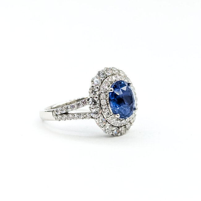 Ring Cocktail Double Halo 1.30ctw Round Diamonds 3.00ctw Pastel Blue Sapphire Plat 16x15mm Sz7 7.7g 225110123
