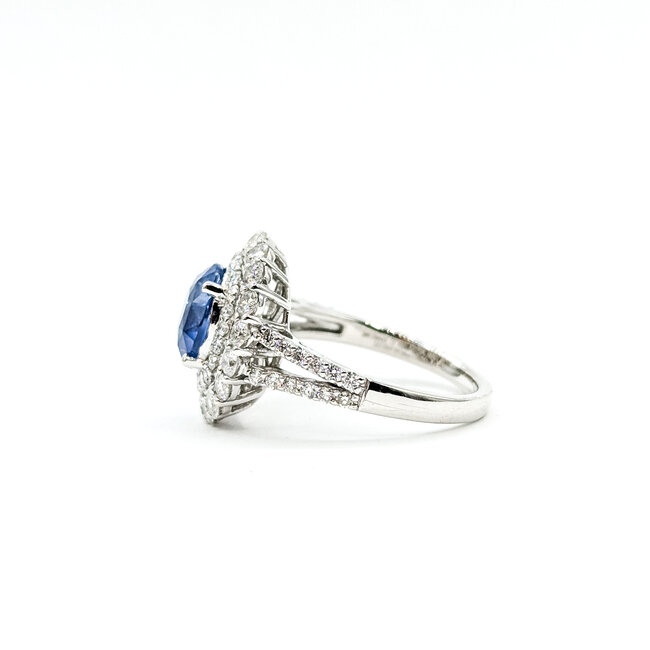 Ring Cocktail Double Halo 1.30ctw Round Diamonds 3.00ctw Pastel Blue Sapphire Plat 16x15mm Sz7 7.7g 225110123