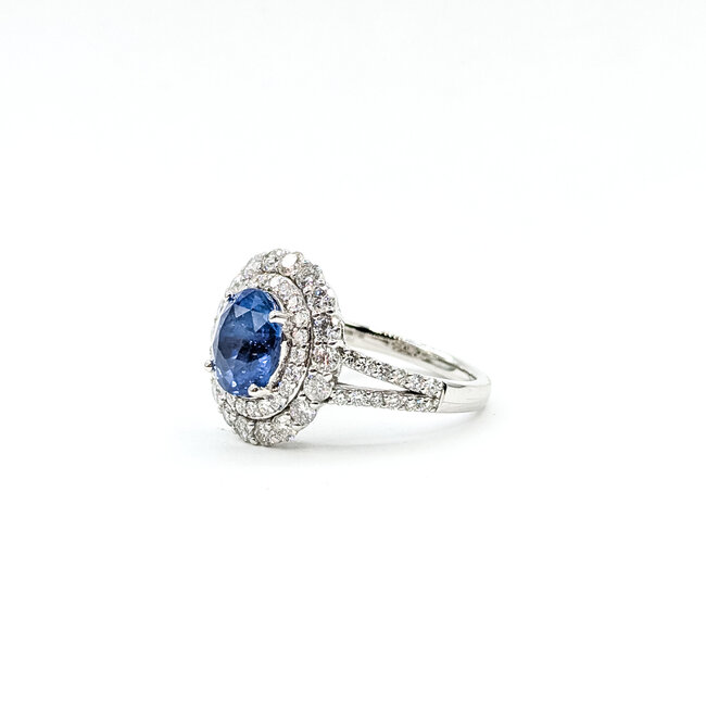 Ring Cocktail Double Halo 1.30ctw Round Diamonds 3.00ctw Pastel Blue Sapphire Plat 16x15mm Sz7 7.7g 225110123