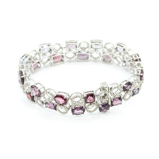 Bracelet Circle Station Link 2.8ctw Round Diamonds 36.31ctw Pink-Purple-Red Spinel 14kw 7x.5" 26.9g 225100110