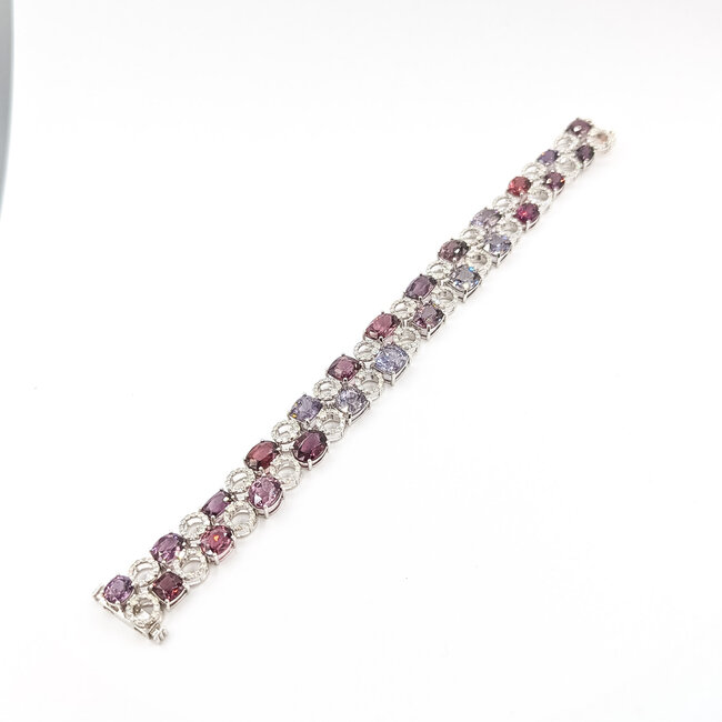 Bracelet Circle Station Link 2.8ctw Round Diamonds 36.31ctw Pink-Purple-Red Spinel 14kw 7x.5" 26.9g 225100110