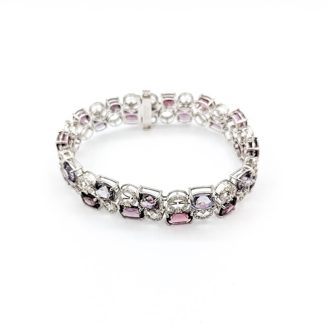 Bracelet Circle Station Link 2.8ctw Round Diamonds 36.31ctw Pink-Purple-Red Spinel 14kw 7x.5" 26.9g 225100110